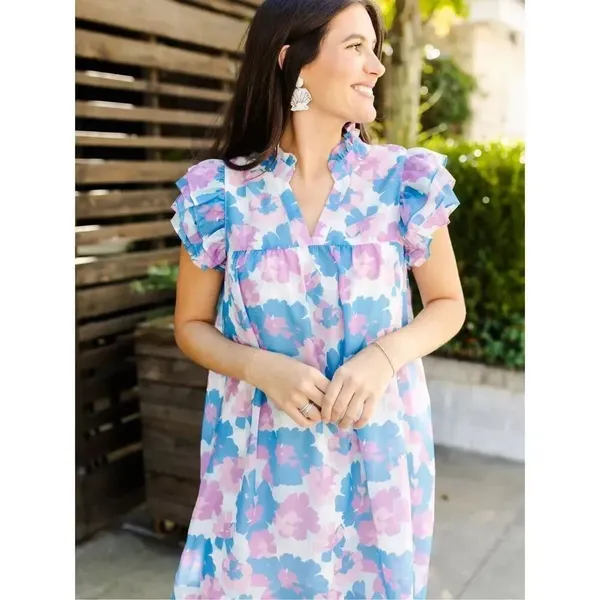 Michelle McDowell V-Neck Short Ruffle Sleeve Mini Dress Medium 780 - Image 2