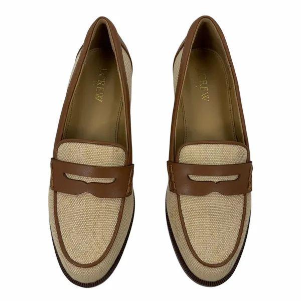 J. Crew Woven Raffia Slip On Penny Loafer Natural Brown Size 7 - Image 4