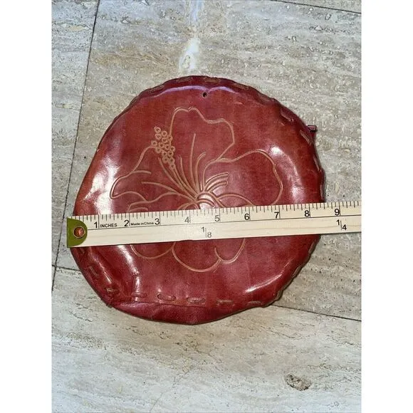Womens Leather Purse Pouch Hand Tooled Hibiscus‎ Flower - Image 3