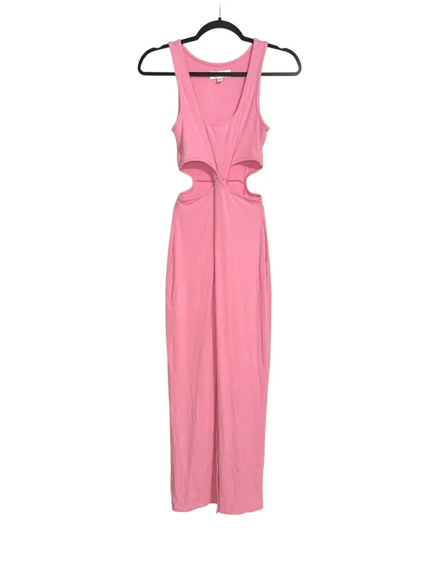 L*space Skyler Dress Ribbed Pink Cutout Side Slit Sleeveless Midi SMALL in Guava - Image 3