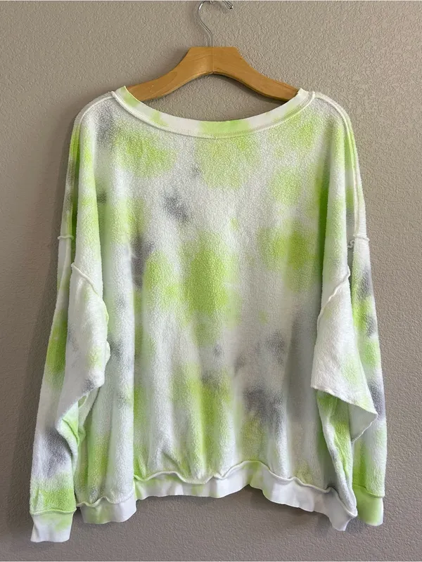 Free People Kelly Washed Citron Green Tie Dye Pullover - Image 7