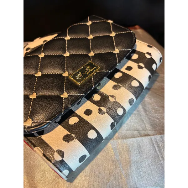 Luv Betsey Johnson Heart Polka Dot Crossbody Bag with Coin Purse Black Red - Image 8
