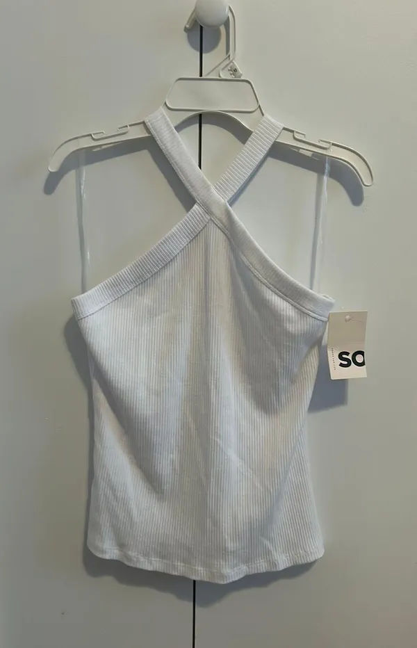 SO White Ribbed Cross-Strap Top - Image 2