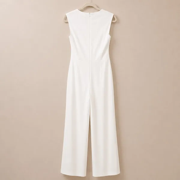 Lulus NWOT Enticing Endeavors White Stretchy Knit Wide Cut Pant Jumpsuit Large - Image 7