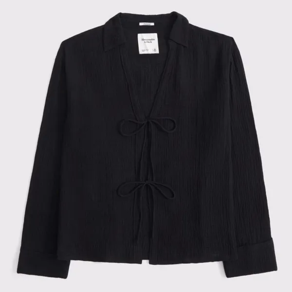 Abercrombie & Fitch Long Sleeve Oversized Tie-Front Gauzy Shirt - Image 8