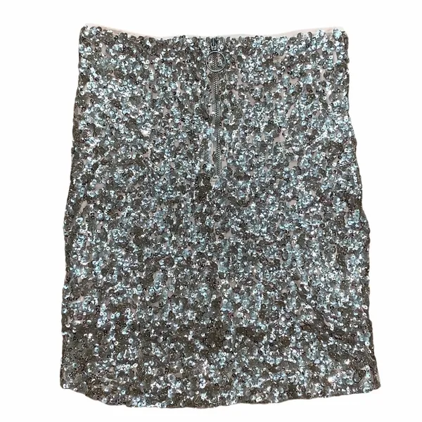 Free People Lined Gold Sequin Zip Up Mini Skirt - Image 5
