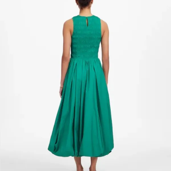 NWT Madewell Verdant Green The‎ Melody Bubble-Hem Smocked Midi Dress Poplin XXS - Image 2