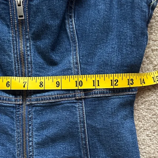 American Eagle Denim Stretch Mini Dress Zip Front Womens M Preppy Western Casual - Image 3