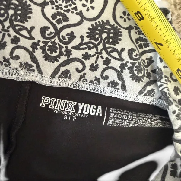 Vintage‎ Y2K PINK Foldover Yoga Pants Black Flare Bling Bedazzled Logo Size S - Image 4