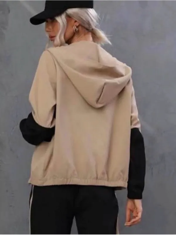 Beige & Black Colorblock Lightweight Jacket size small Tan - Image 3