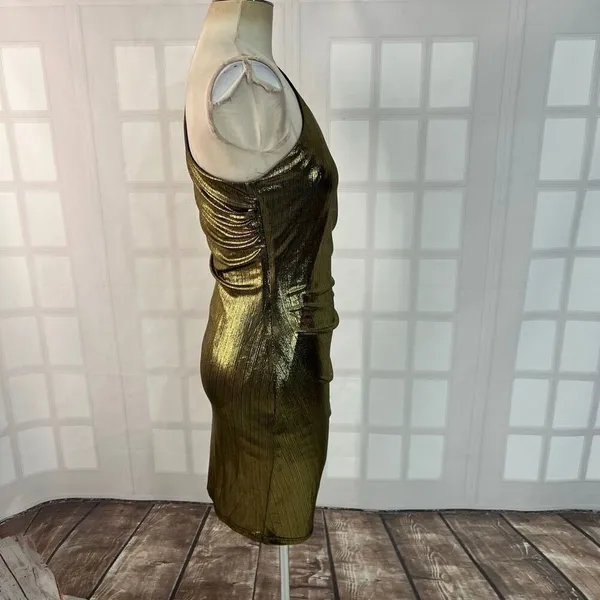 Grace Karin gold one shoulder side ruched cocktail dress size small - Image 3