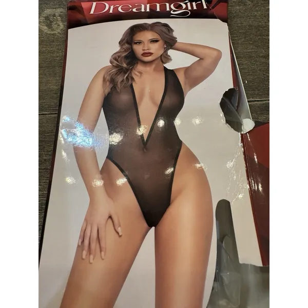 Dreamgirl Mesh Deep v Pull on Teddy - One Size - Black - Image 3