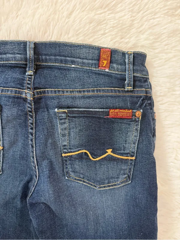7 For All Mankind Kaylie Slim Bootcut Jeans Size 25 Blue Wash Raw Hem - Image 6