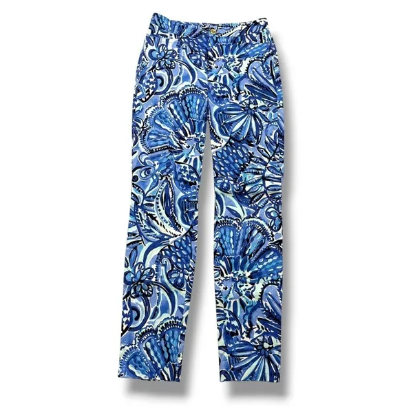 Lilly Pulitzer Kelly Skinny Ankle Pants Iris Blue Zanzibar Zoo Jacquard Womens 0 - Image 4