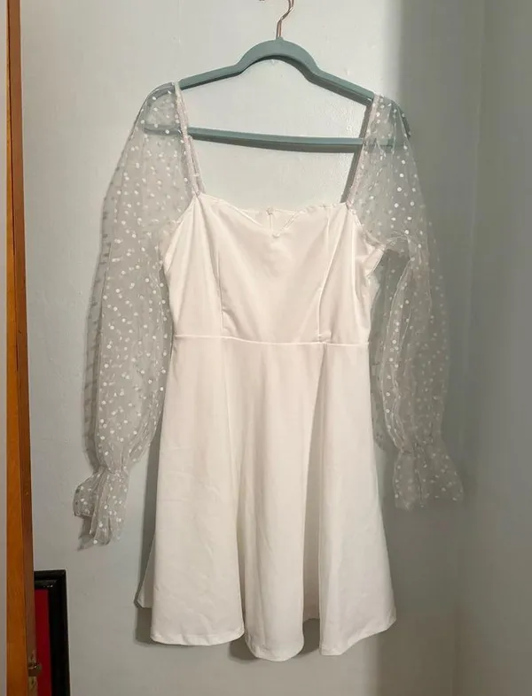White Bubble Sleeve Dress Size L - Image 3