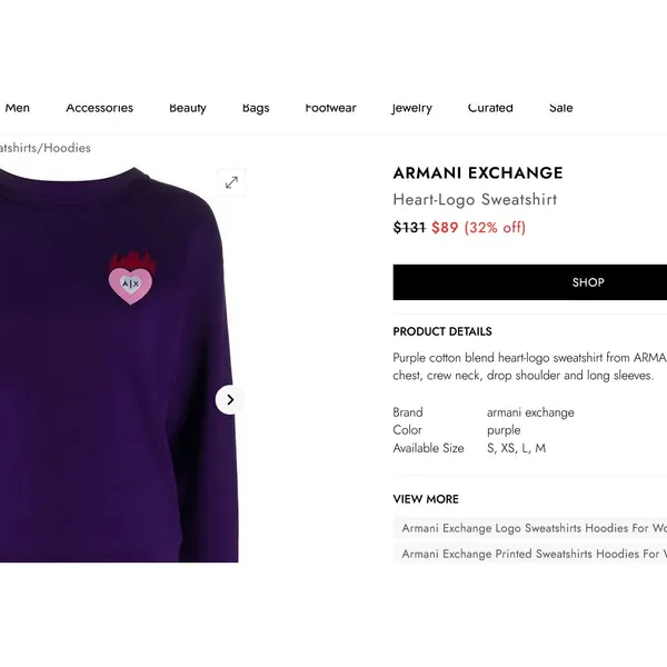 Armani Exchange‎ Purple Heart Logo Sweatshirt Small Lounge Cozy Warm Winter Fall - Image 3