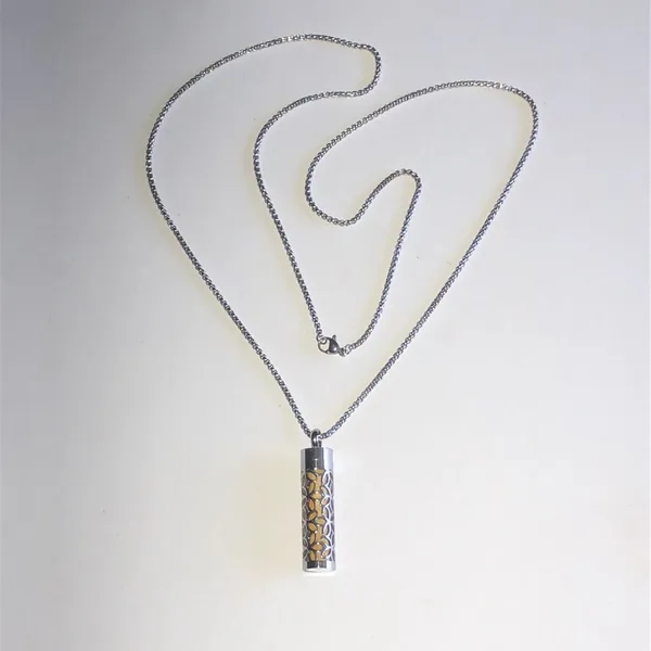 Silver Tone Cylinder Diffuser Pendant Necklace - Image 2
