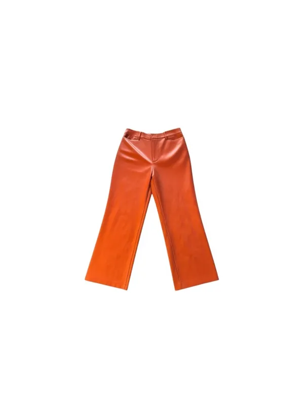 Avec Les Filles Orange Faux Leather Wide Leg Pants Size M - Image 6