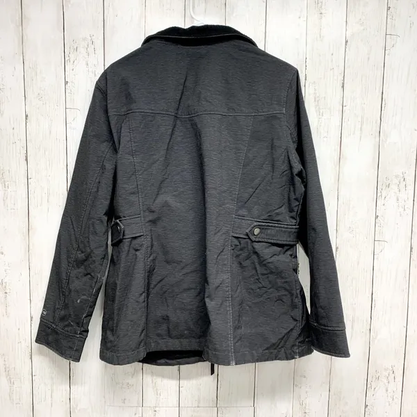Free Country Jacket Women Sz XL Gray Collared Faux Fur Full‎ Zip Belted Pockets - Image 5