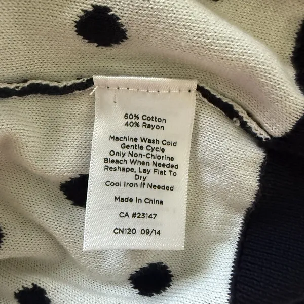 Talbots Button Front 3/4 Sleeve Navy Polka Dot Cotton Blend Cardigan Sweater L - Image 6