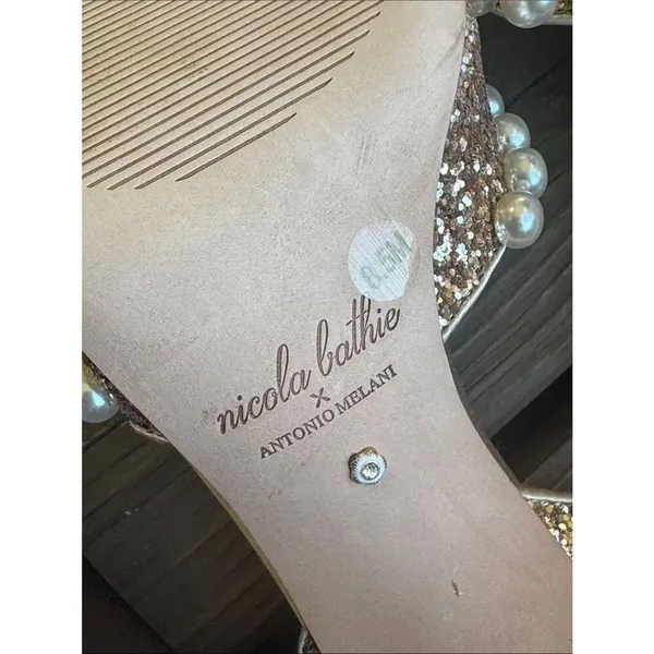Nicola Bathie x Antonio Melani Bebe Ankle Strap Glitter Pearl pumps in rose gold - Image 8