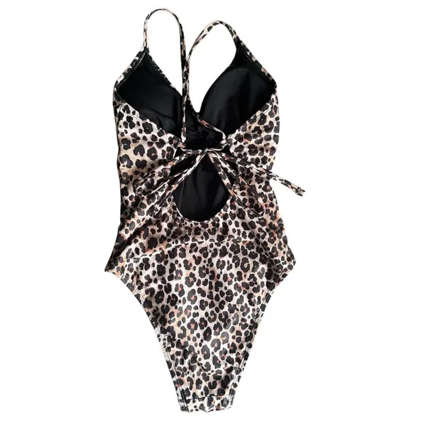 No Boundaries Leopard Print One Piece Bathing Suit With Cut-Out Back Size XS - Image 5