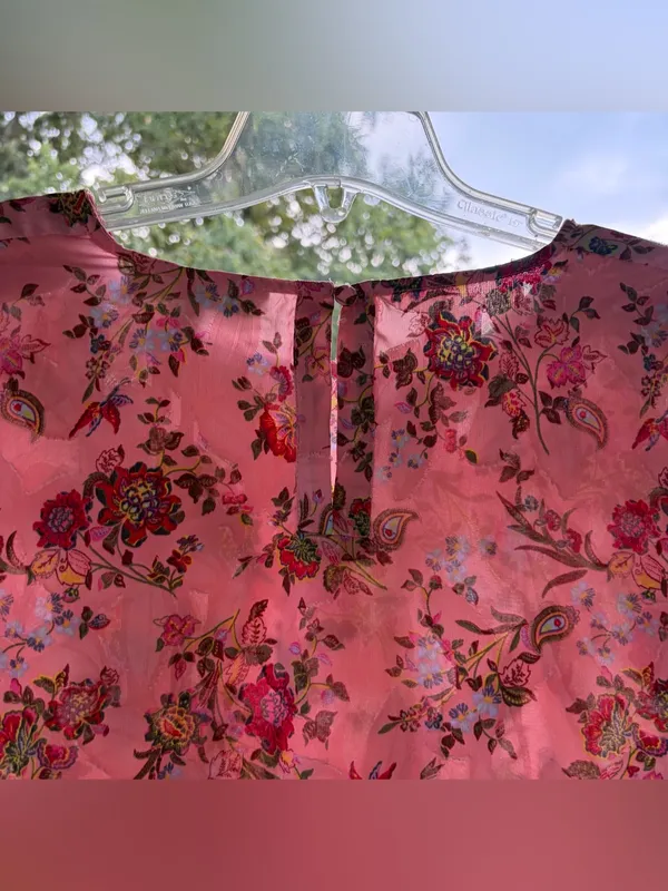 LOFT Pink Floral Sheer Long-Sleeve Blouse with Elastic Cuffs - Image 6