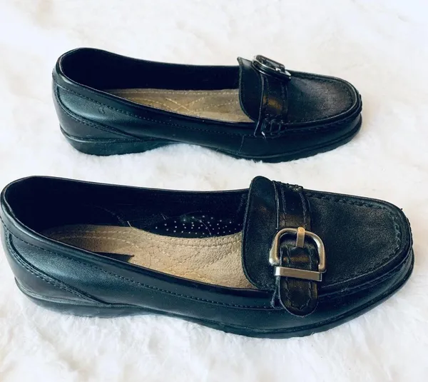 Thom McAn Black Leather Slip On Loafers Size 5.5 Professional Work Flats - Image 5