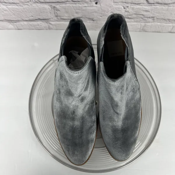 Dolce Vita Velveteen Ankle Booties Sz 8.5 Gray Almond Toe Boho Block Heel Party - Image 5