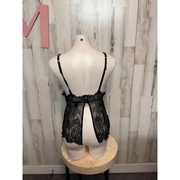 Victoria’s Secret Black Lace Cami Tank Top Chain Strap Open Back Size M - Image 3