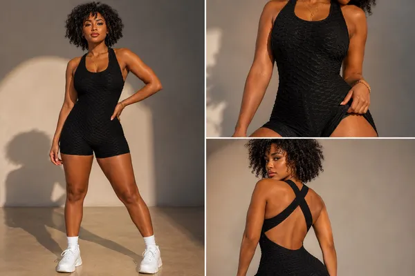 Open Back Black Romper | TikTok Pilates Outfit Size L - Image 2