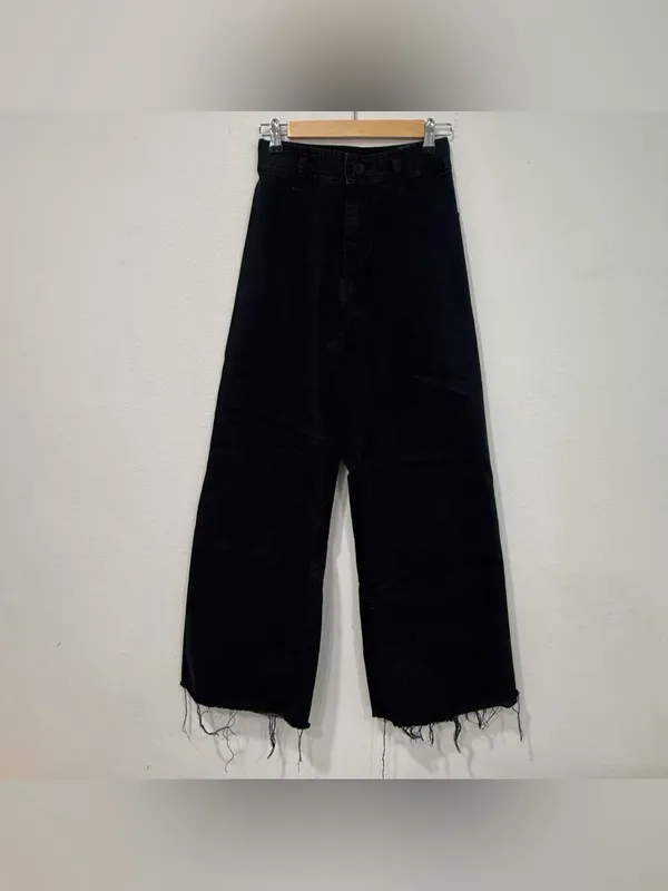 Zara Black Wide Leg Raw Hem Jeans 4 - Image 2