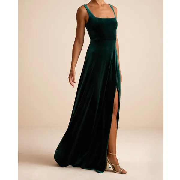 NEW Lulus Graceful Invite Emerald Velvet Square Neck Lace-Up Maxi Dress Medium - Image 3
