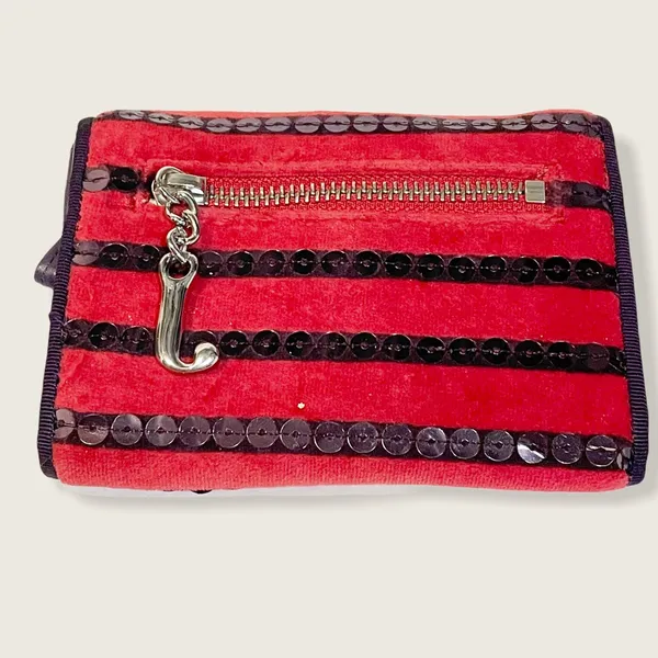 Juicy Couture Velour Y2K Oxblood Heart Purple Sequin Stripe Snap Zipper Wallet‎ - Image 5