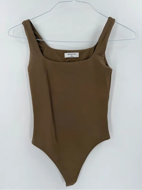 Aritzia BABATON Square contour sleeveless thong tank top mocha brown bodysuit - Image 3