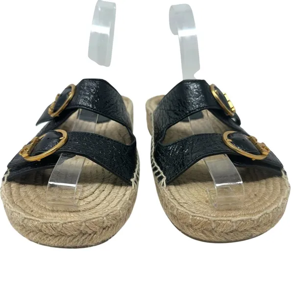 Tory Burch Selby Patent Leather Espadrille Slide Sandals Black Size US 6.5‎ - Image 6