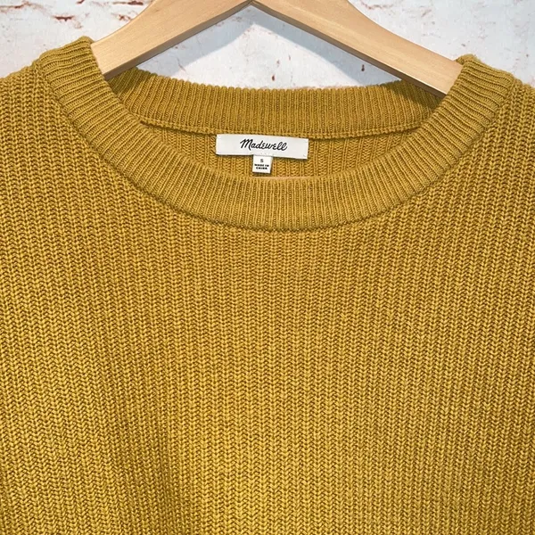 Madewell patch pocket pullover sweater mustard yellow small tight knit cotton S - Image 2