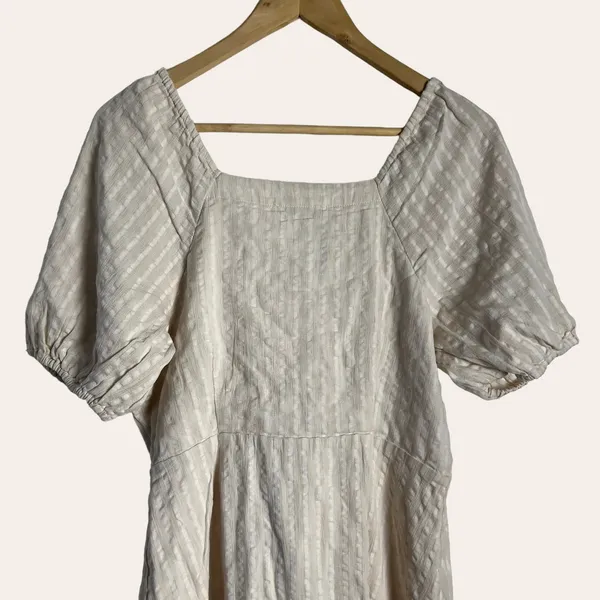 Madewell Puff-Sleeve Button-Wrap Striped Midi Dress Size 6 - Image 11