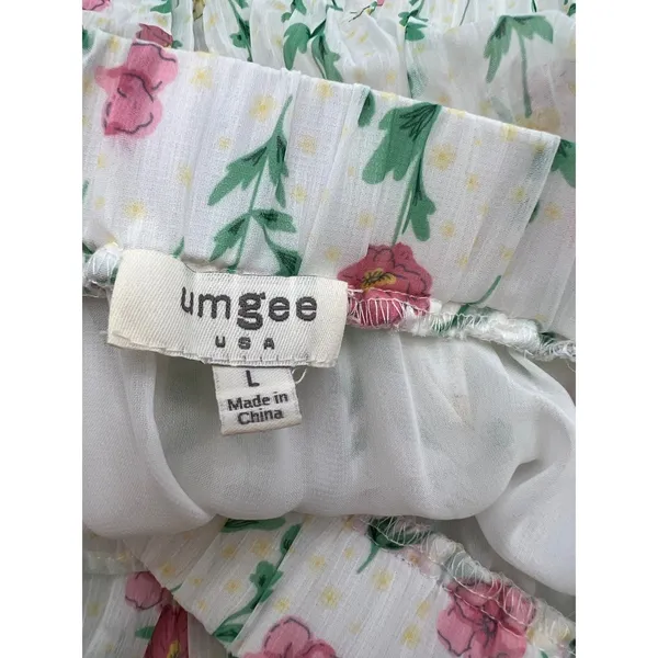 UMGEE Floral Tiered Maxi Skirt Women L White Pink Pleated Lined Chiffon‎ Cottage - Image 4