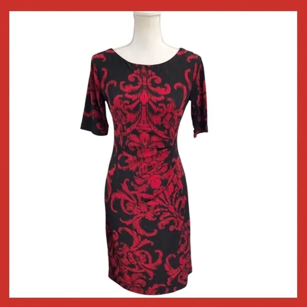 Connected Apparel Women's Elbow Sleeve Printed Sheath Dress Size 4 Petite NWOT - Image 5