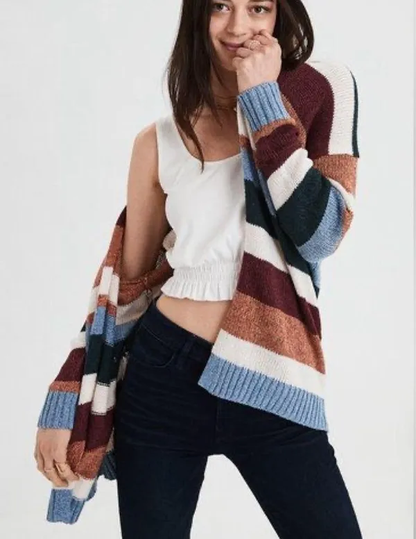 American Eagle colorful striped oversized knit cardigan sweater size small - Image 2