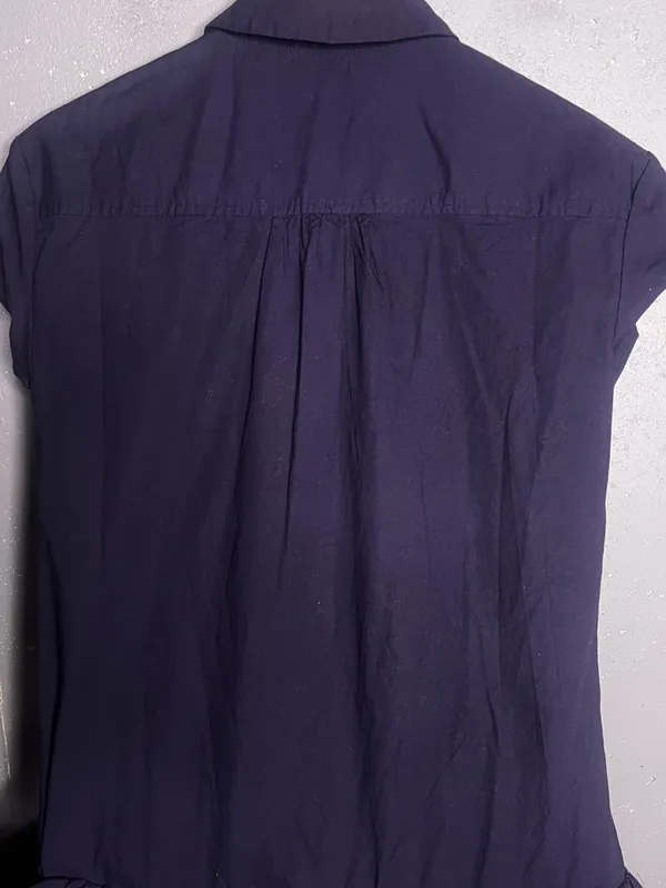 Anthropologie Maeve Short-Sleeve Collared 3D Ruffle Mini Shirt Dress Navy. XS - Image 7