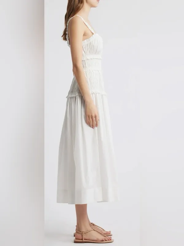 NEW DÔEN Marianne Stripe Organic Cotton Midi salt white Dress sz L - Image 5