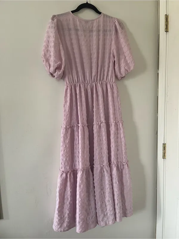 Pink Puff Sleeve Tiered Midi Dress Small Cottagecore Modest Romantic - Image 7