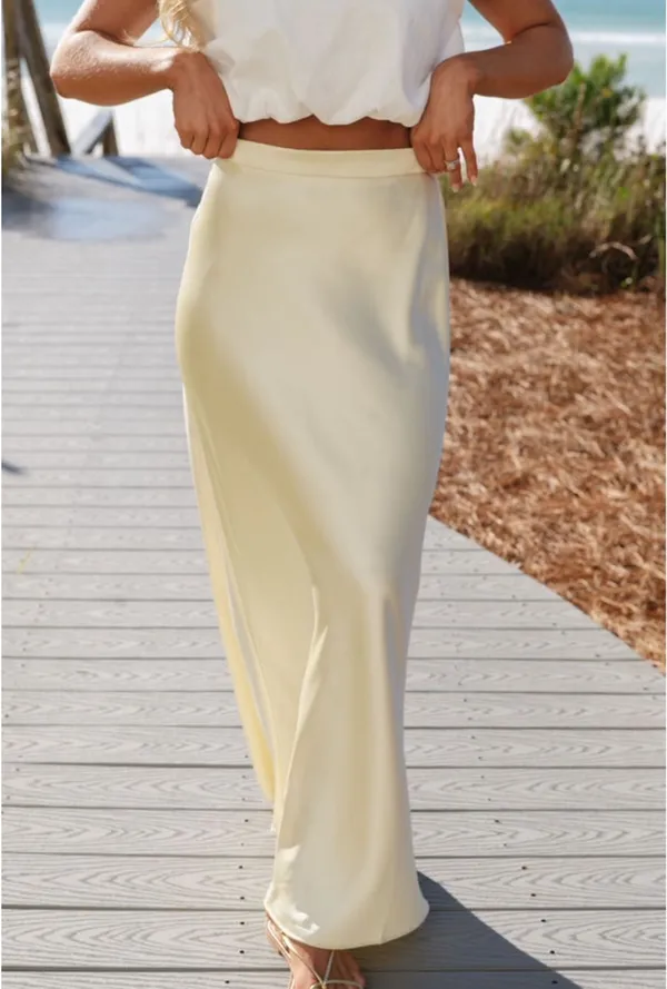 These Three Boutique Butter Yellow Satin Skirt - Image 2