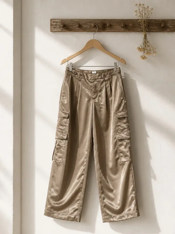 Target Satin Cargo Wide-Leg Pants in Taupe - Image 3