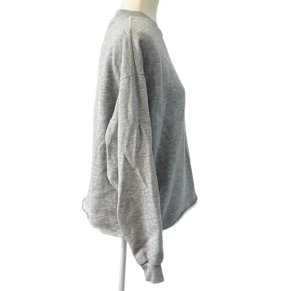 Alo Yoga Gray Raw Hem Cropped Crewneck Sweatshirt Oversized Pullover Logo (L-XL) - Image 3
