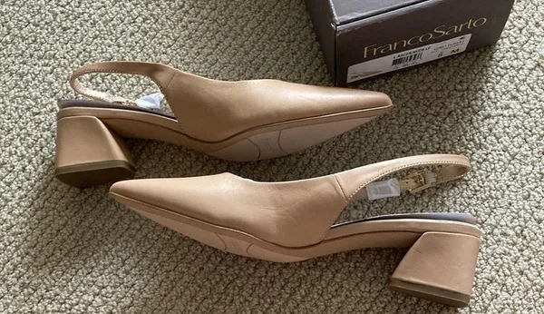 NEW Franco Sarto Racer Pumps Short Heels Sling backs Nude Size 8 NIB - Image 8