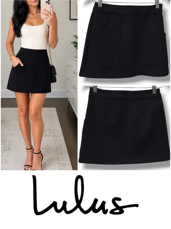Lulu's | NWOT Black with Front Patch Pockets A-Line Mini Skirt (size S) - Image 2