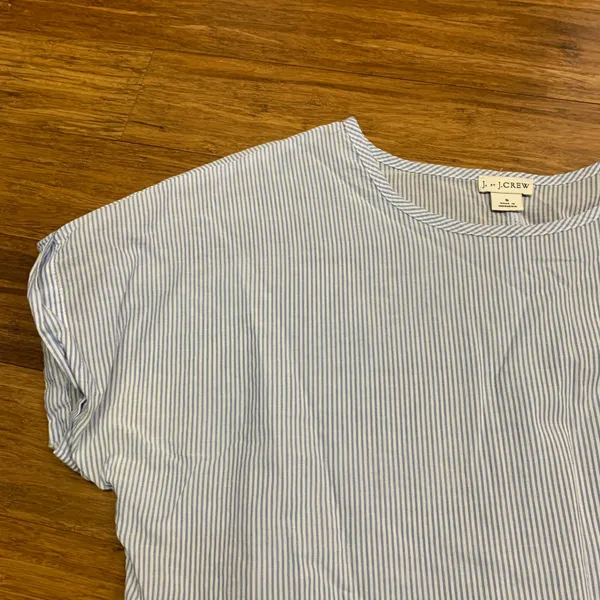 J. Crew Striped Tie‎ Front Short Sleeve Top Blue White Women's Size Small Cotton - Image 2